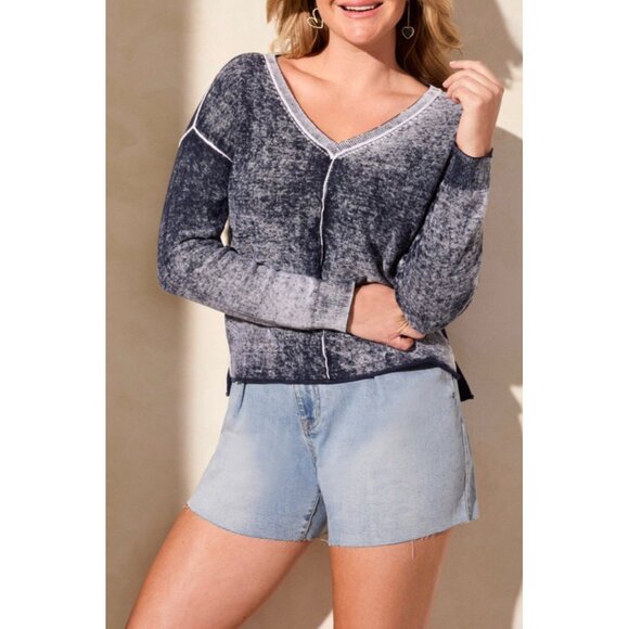 Democracy Sweaters - Democracy Distressed Blue Lightweight Knit Sweater Womens Sz M Top Boho Grunge